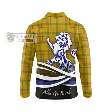 Houston Tartan Long Sleeve Polo Shirt with Alba Gu Brath Regal Lion Emblem - Tartan Vibes Clothing