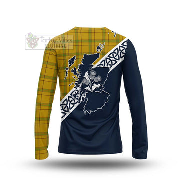 Houston Tartan Long Sleeve T-Shirt Featuring Thistle and Scotland Map - Tartan Vibes Clothing