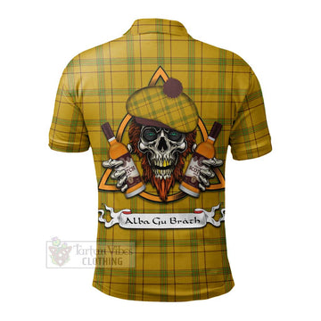 Houston Tartan Polo Shirt with Family Crest and Bearded Skull Holding Bottles of Whiskey - Tartan Vibes Clothing