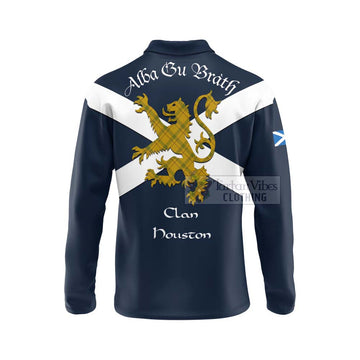 Houston Tartan Lion Rampant Long Sleeve Polo Shirt Proudly Display Your Heritage with Alba Gu Brath and Clan Name - Tartan Vibes Clothing