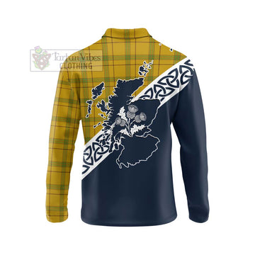 Houston Tartan Long Sleeve Polo Shirt Featuring Thistle and Scotland Map - Tartan Vibes Clothing