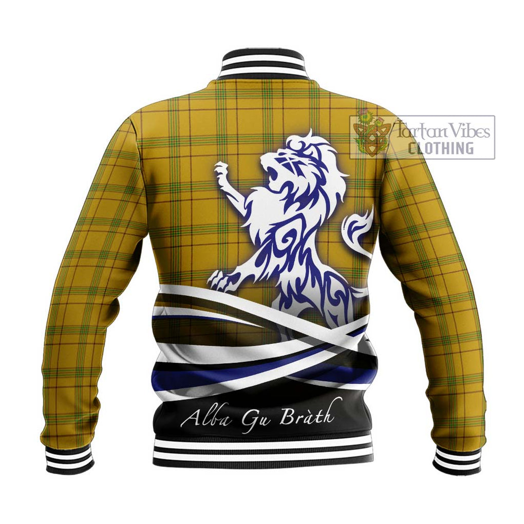 Houston Tartan Baseball Jacket with Alba Gu Brath Regal Lion Emblem - Tartan Vibes Clothing