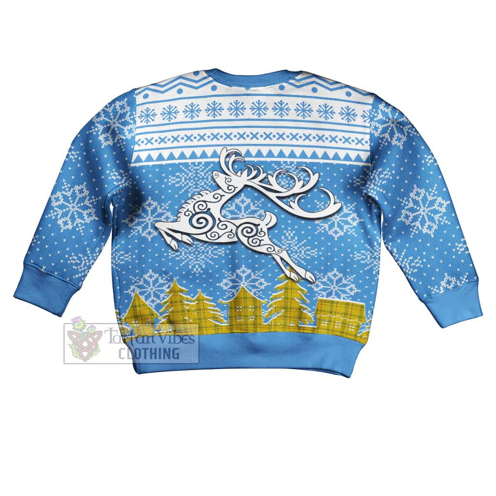 Houston Clan Christmas Kid Ugly Sweater with Tartan and Celtic Reindeer Style - Tartan Vibes Clothing