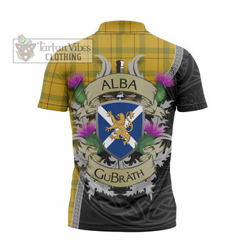 Houston Tartan Family Crest Zipper Polo Shirt Lion Rampant Royal Thistle Shield Celtic Inspired - Tartan Vibes Clothing