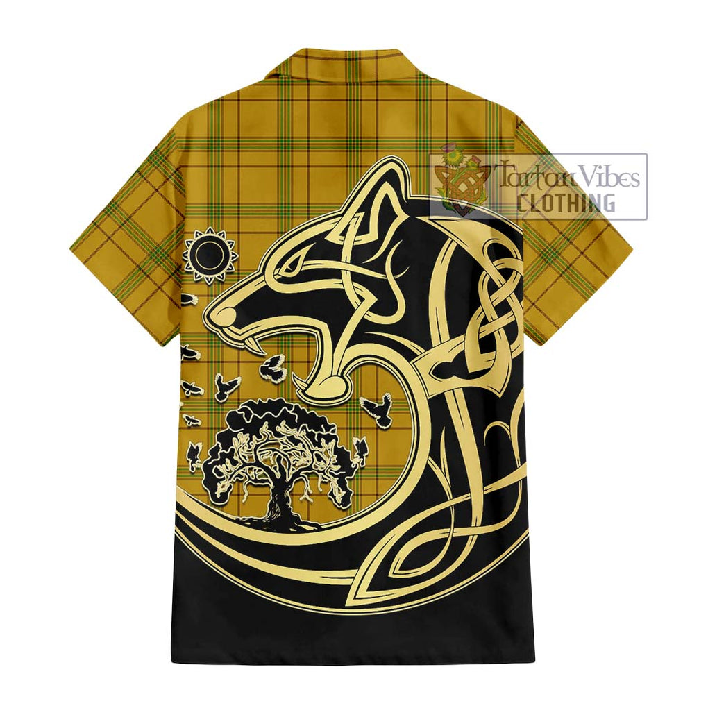 Houston Tartan Hawaiian Shirt with Family Crest Celtic Wolf Style - Tartan Vibes Clothing