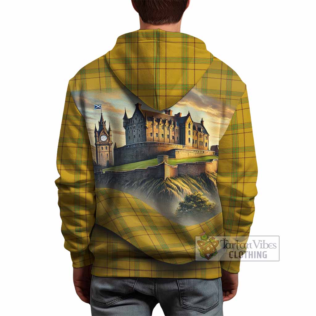 Houston Tartan Family Crest Hoodie with Scottish Ancient Castle Style - Tartan Vibes Clothing