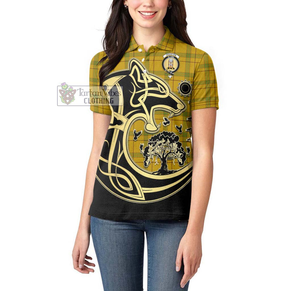Houston Tartan Women's Polo Shirt with Family Crest Celtic Wolf Style - Tartan Vibes Clothing