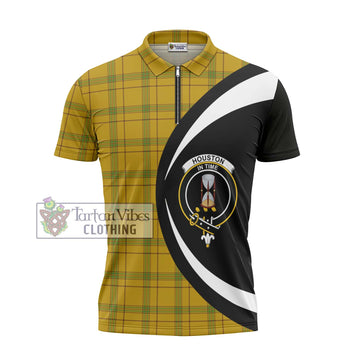 Houston Tartan Zipper Polo Shirt with Family Crest Circle Style - Tartan Vibes Clothing