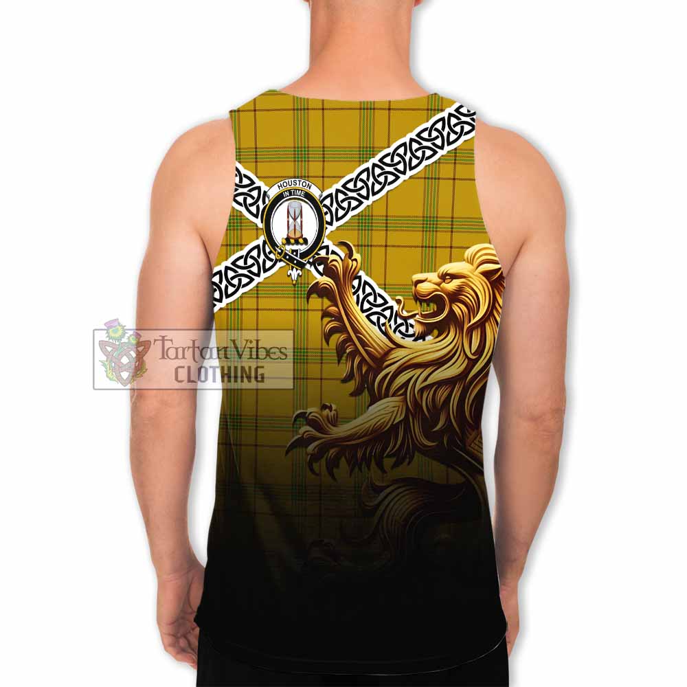 Houston Crest Tartan Men's Tank Top with Golden Lion Emblem Celtic Style - Tartan Vibes Clothing