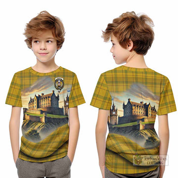 Houston Tartan Family Crest Kid T-Shirt with Scottish Ancient Castle Style - Tartan Vibes Clothing
