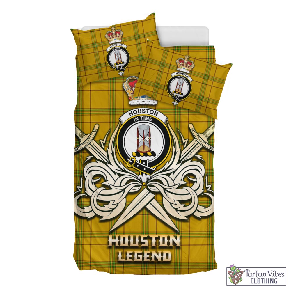 Tartan Vibes Clothing Houston Tartan Bedding Set with Clan Crest and the Golden Sword of Courageous Legacy