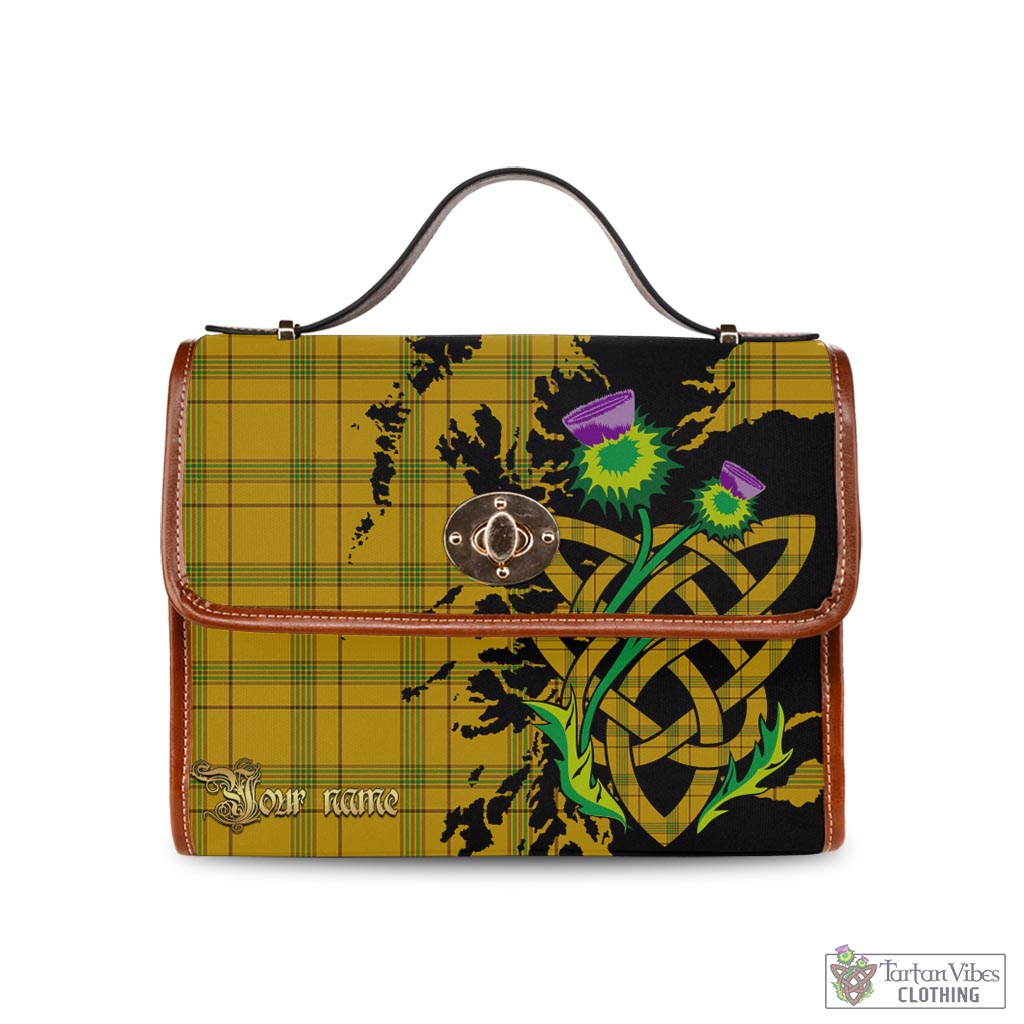 Tartan Vibes Clothing Houston Tartan Waterproof Canvas Bag with Scotland Map and Thistle Celtic Accents