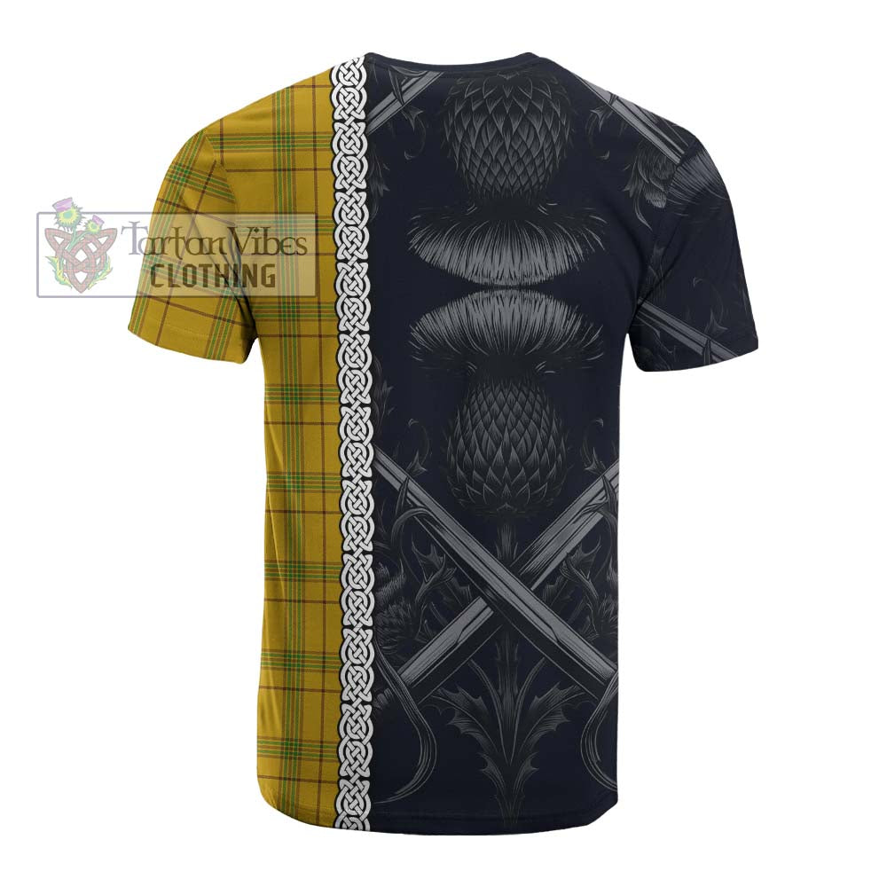 Houston Tartan Cotton T-shirt with Family Crest Cross Sword Thistle Celtic Vibes - Tartan Vibes Clothing