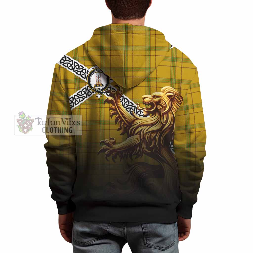 Houston Crest Tartan Hoodie with Golden Lion Emblem Celtic Style - Tartan Vibes Clothing