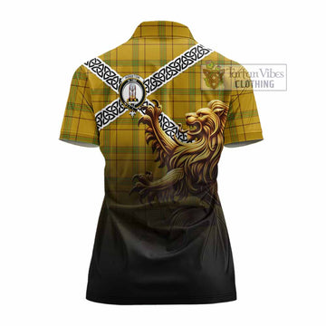Houston Crest Tartan Women's Polo Shirt with Golden Lion Emblem Celtic Style - Tartan Vibes Clothing