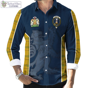 Houston Tartan Long Sleeve Button Up Shirt with Family Crest and Lion Rampant Vibes Sport Style