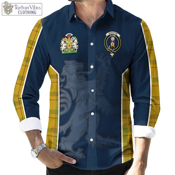 Houston Tartan Long Sleeve Button Up Shirt with Family Crest and Lion Rampant Vibes Sport Style - Tartan Vibes Clothing