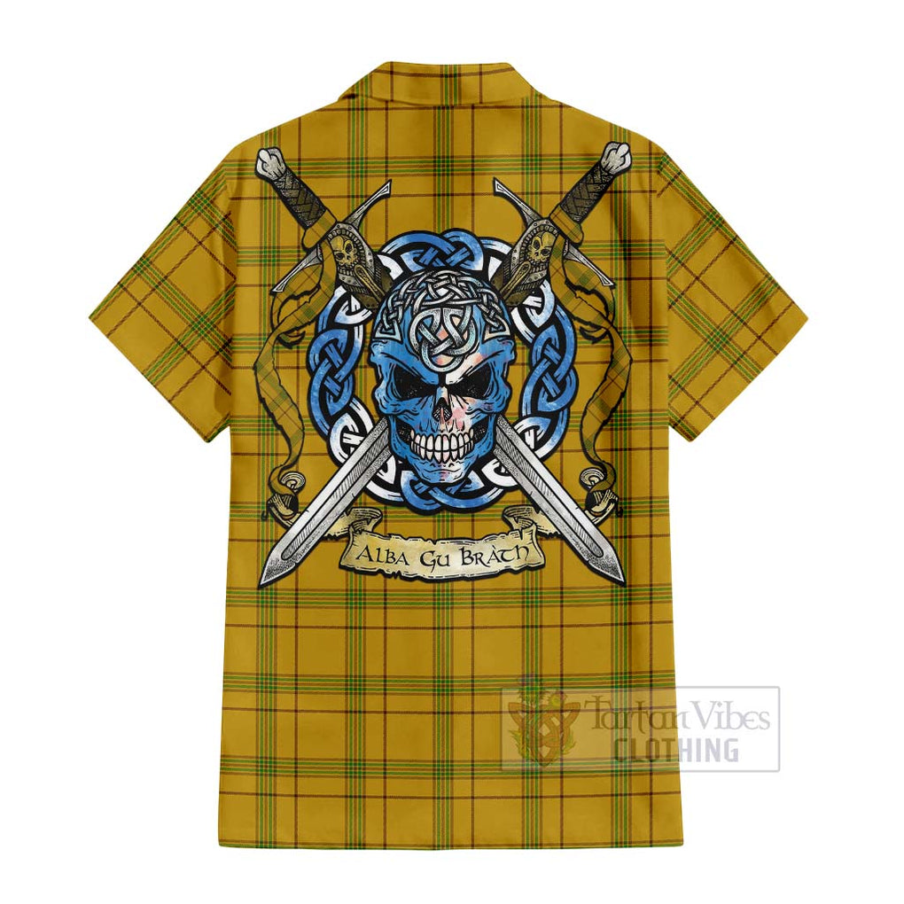 Houston Tartan Hawaiian Shirt with Family Crest Celtic Skull Style - Tartan Vibes Clothing
