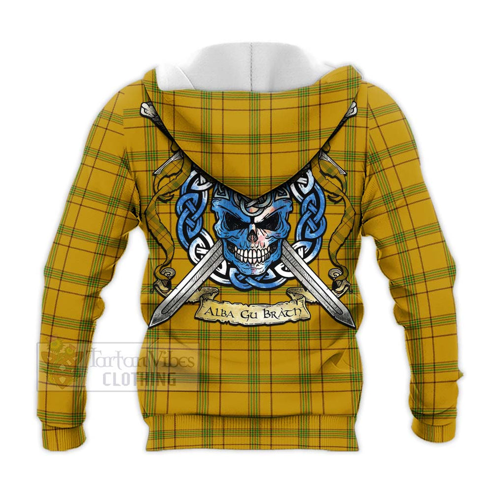 Houston Tartan Knitted Hoodie with Family Crest Celtic Skull Style - Tartan Vibes Clothing