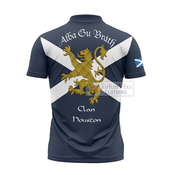 Houston Tartan Lion Rampant Zipper Polo Shirt Proudly Display Your Heritage with Alba Gu Brath and Clan Name - Tartan Vibes Clothing