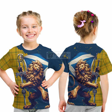 Houston Tartan Family Crest Kid T-Shirt with Scottish Majestic Lion - Tartan Vibes Clothing