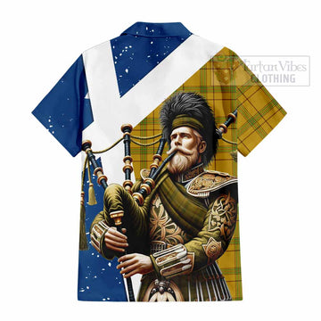 Houston Tartan Hawaiian Shirt with Family Crest Scottish Bagpiper Vibes - Tartan Vibes Clothing