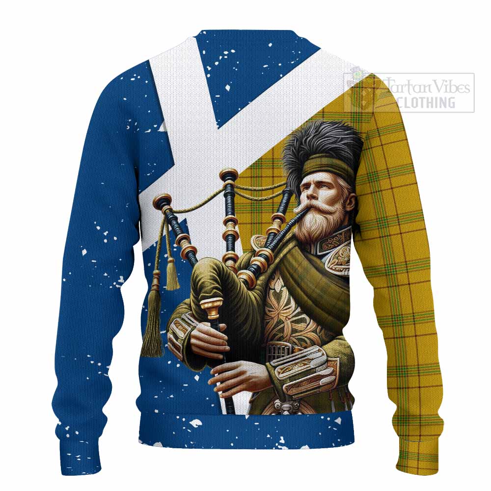 Houston Tartan Knitted Sweater with Family Crest Scottish Bagpiper Vibes - Tartan Vibes Clothing