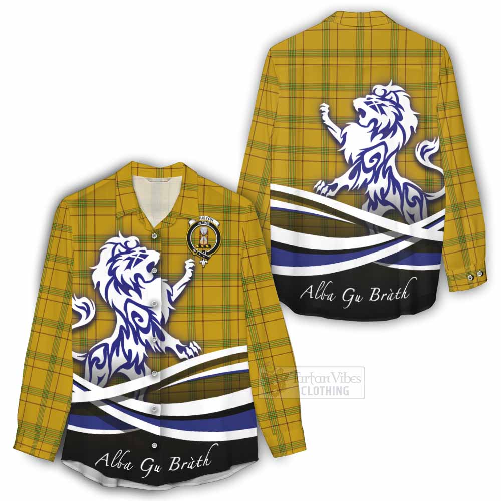 Houston Tartan Women's Casual Shirt with Alba Gu Brath Regal Lion Emblem - Tartan Vibes Clothing