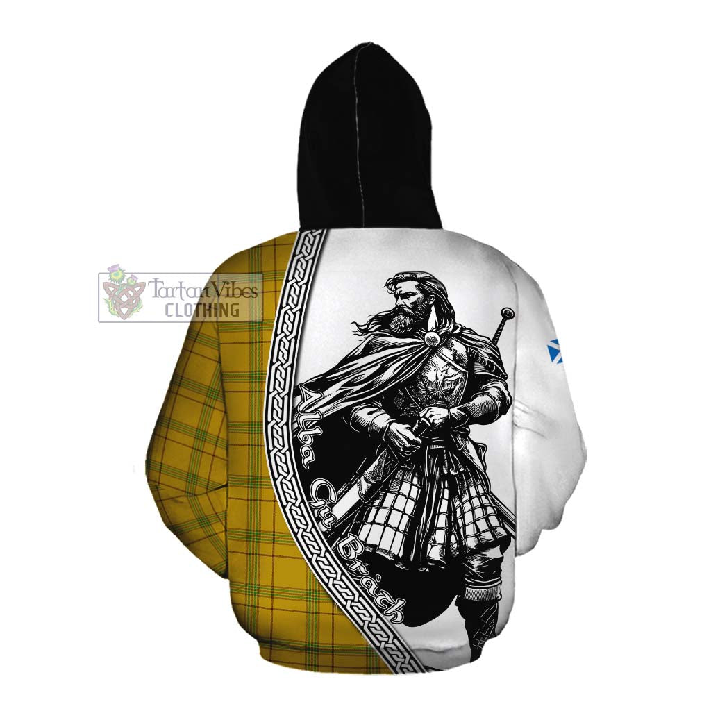 Houston Tartan Clan Crest Cotton Hoodie with Highlander Warrior Celtic Style Pullover Hoodie - Tartan Vibes Clothing
