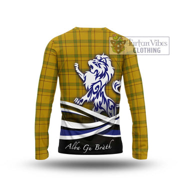 Houston Tartan Long Sleeve T-Shirt with Alba Gu Brath Regal Lion Emblem - Tartan Vibes Clothing