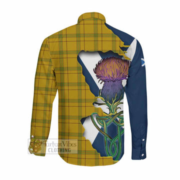 Houston Tartan Family Crest Long Sleeve Button Shirt Scottish Thistle Celtic Inspired Men's Shirt - Tartan Vibes Clothing