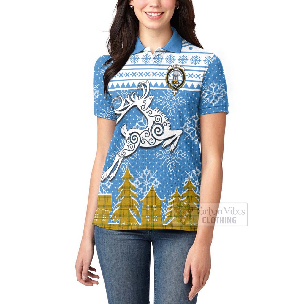 Houston Clan Christmas Women's Polo Shirt Celtic Reindeer Style - Tartan Vibes Clothing