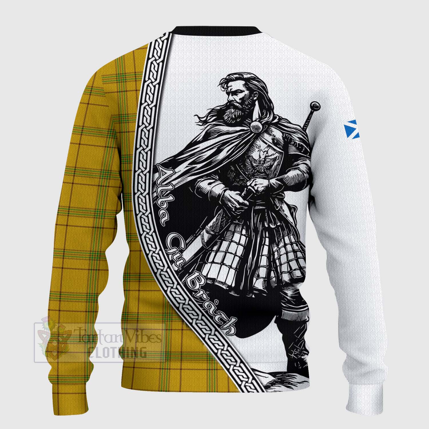 Houston Tartan Clan Crest Knitted Sweater with Highlander Warrior Celtic Style - Tartan Vibes Clothing