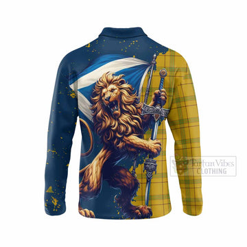 Houston Tartan Family Crest Long Sleeve Polo Shirt with Scottish Majestic Lion - Tartan Vibes Clothing