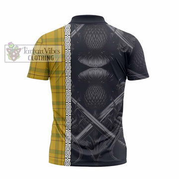 Houston Tartan Zipper Polo Shirt with Family Crest Cross Sword Thistle Celtic Vibes - Tartan Vibes Clothing