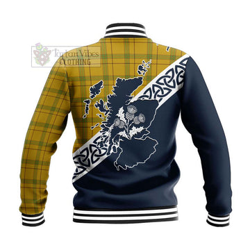 Houston Tartan Baseball Jacket Featuring Thistle and Scotland Map - Tartan Vibes Clothing