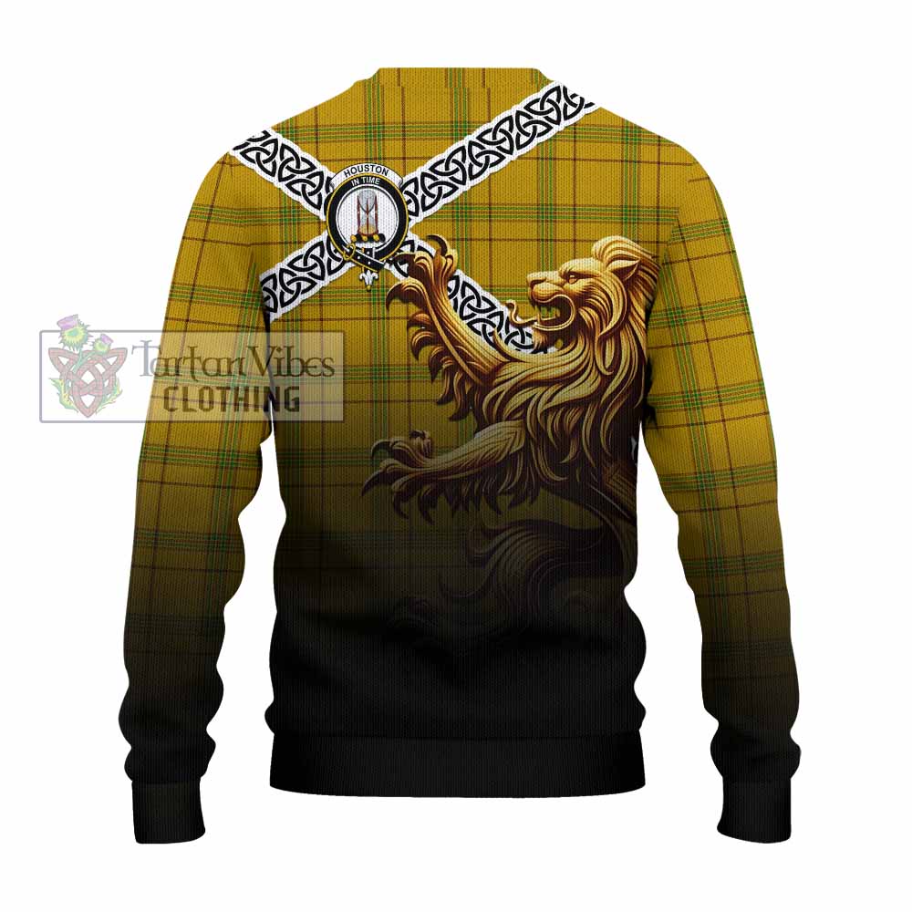 Houston Crest Tartan Knitted Sweater with Golden Lion Emblem Celtic Style - Tartan Vibes Clothing
