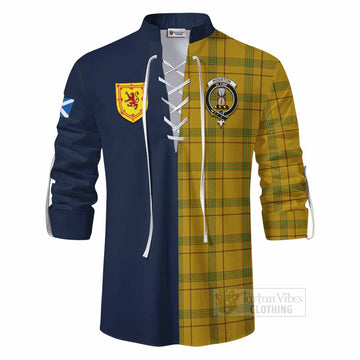 Houston Tartan Ghillie Kilt Shirt Alba with Scottish Lion Royal Arm Half Style - Tartan Vibes Clothing