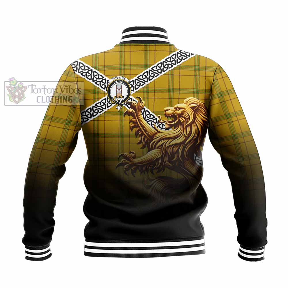 Houston Crest Tartan Baseball Jacket with Golden Lion Emblem Celtic Style - Tartan Vibes Clothing