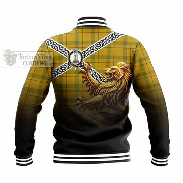 Houston Crest Tartan Baseball Jacket with Golden Lion Emblem Celtic Style - Tartan Vibes Clothing