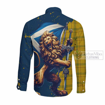 Houston Tartan Family Crest Long Sleeve Button Shirt with Scottish Majestic Lion Men's Shirt - Tartan Vibes Clothing