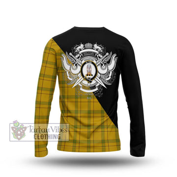 Houston Tartan Long Sleeve T-Shirt with Family Crest and Military Logo Style - Tartan Vibes Clothing