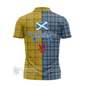 Houston Tartan Zipper Polo Shirt Happy St. Andrew's Day Half Tartan Style - Tartan Vibes Clothing