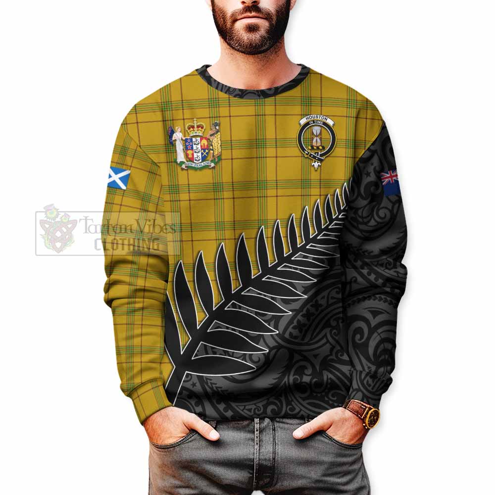 Houston Crest Tartan Sweatshirt with New Zealand Silver Fern Half Style - Tartan Vibes Clothing