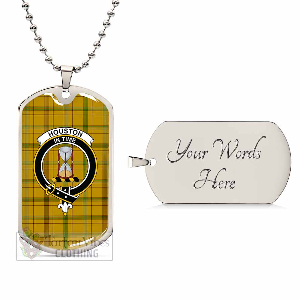 Houston Tartan Dog Tag Necklace with Family Crest Silver Yes - Tartan Vibes Clothing