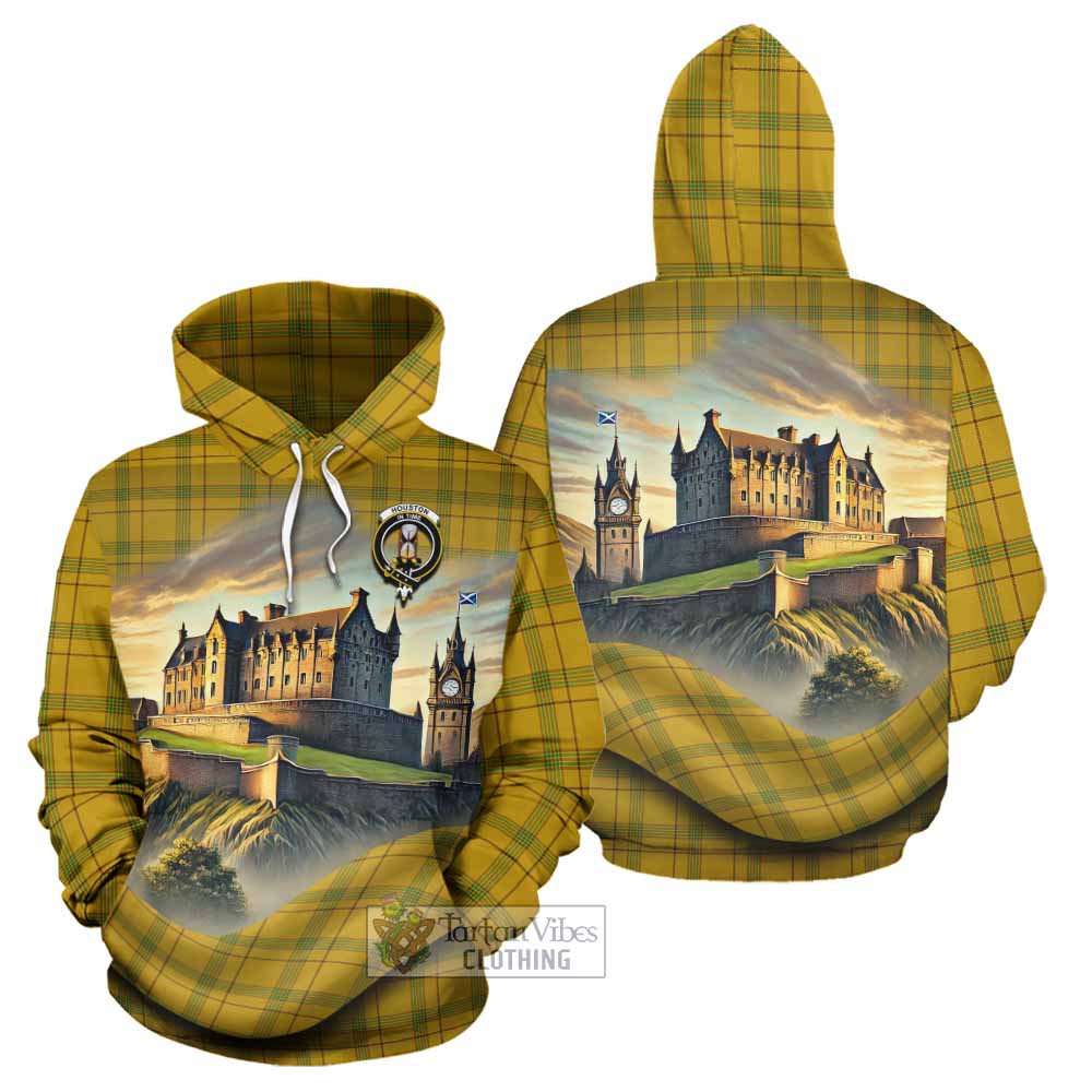 Houston Tartan Family Crest Hoodie with Scottish Ancient Castle Style - Tartan Vibes Clothing