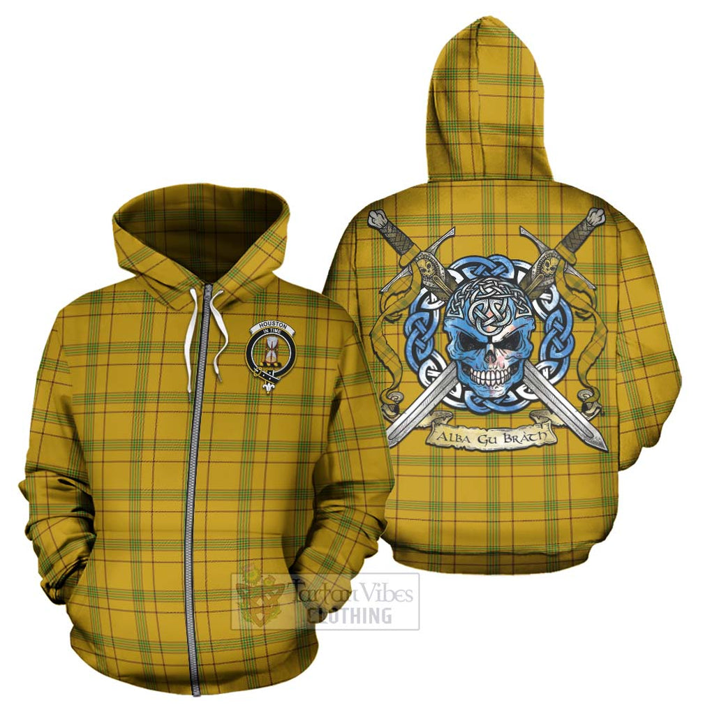 Houston Tartan Hoodie with Family Crest Celtic Skull Style - Tartan Vibes Clothing