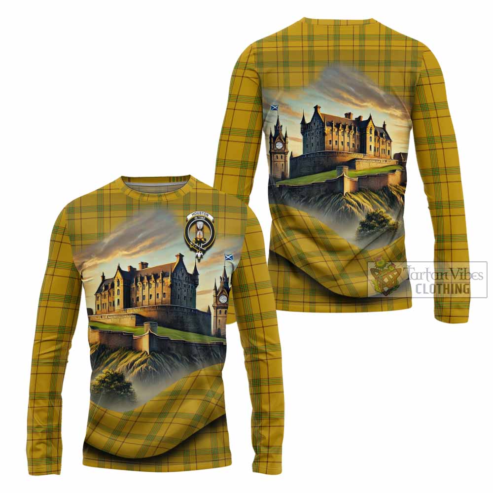 Houston Tartan Family Crest Long Sleeve T-Shirt with Scottish Ancient Castle Style - Tartan Vibes Clothing