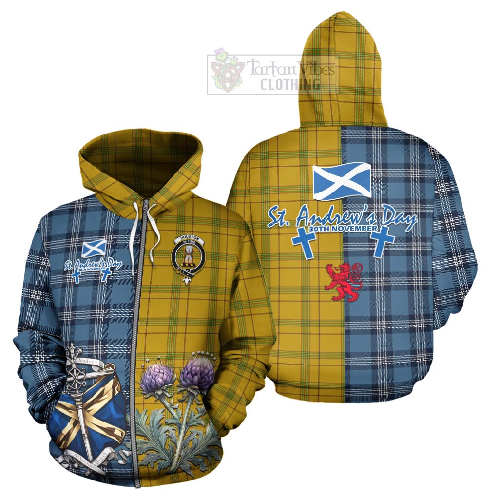 Houston Tartan Hoodie Happy St. Andrew's Day Half Tartan Style - Tartan Vibes Clothing