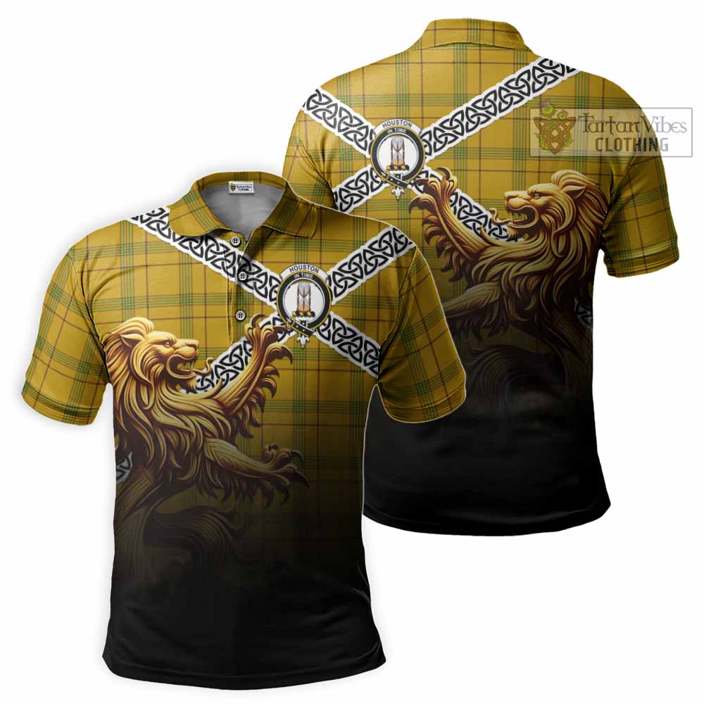 Houston Crest Tartan Polo Shirt with Golden Lion Emblem Celtic Style - Tartan Vibes Clothing